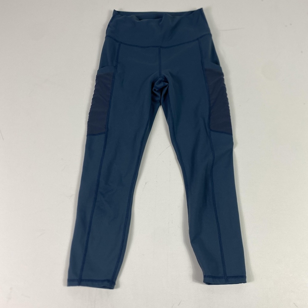 Fabletics PowerHold Leggings Womens XS Blue High Rise Cropped Pockets Yoga Gym